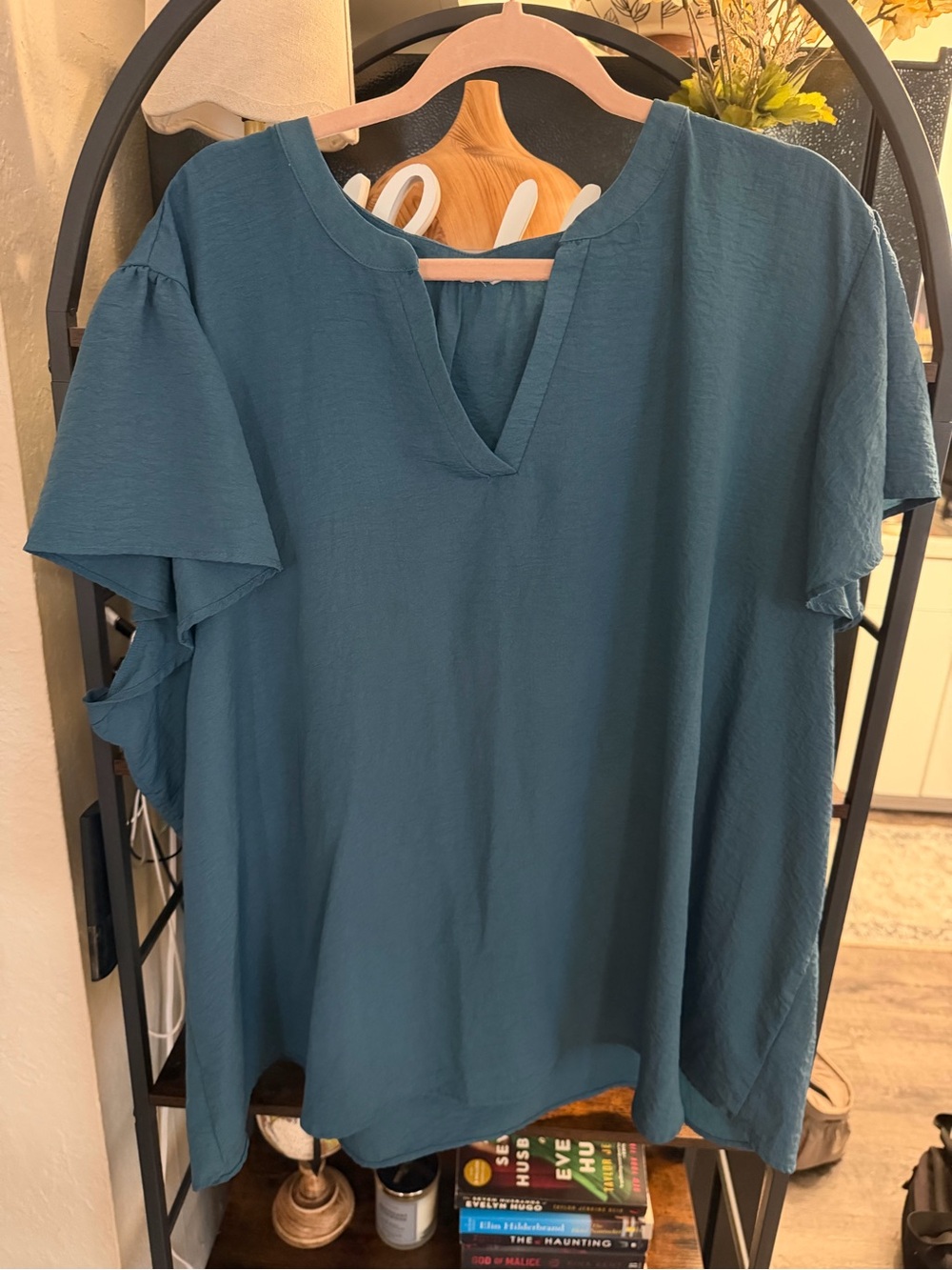 Maurices Teal Short Sleeve Notch-Neck Blouse